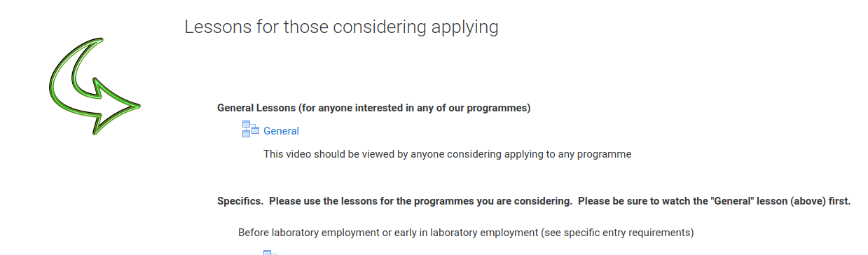 screenshot of lessons listed